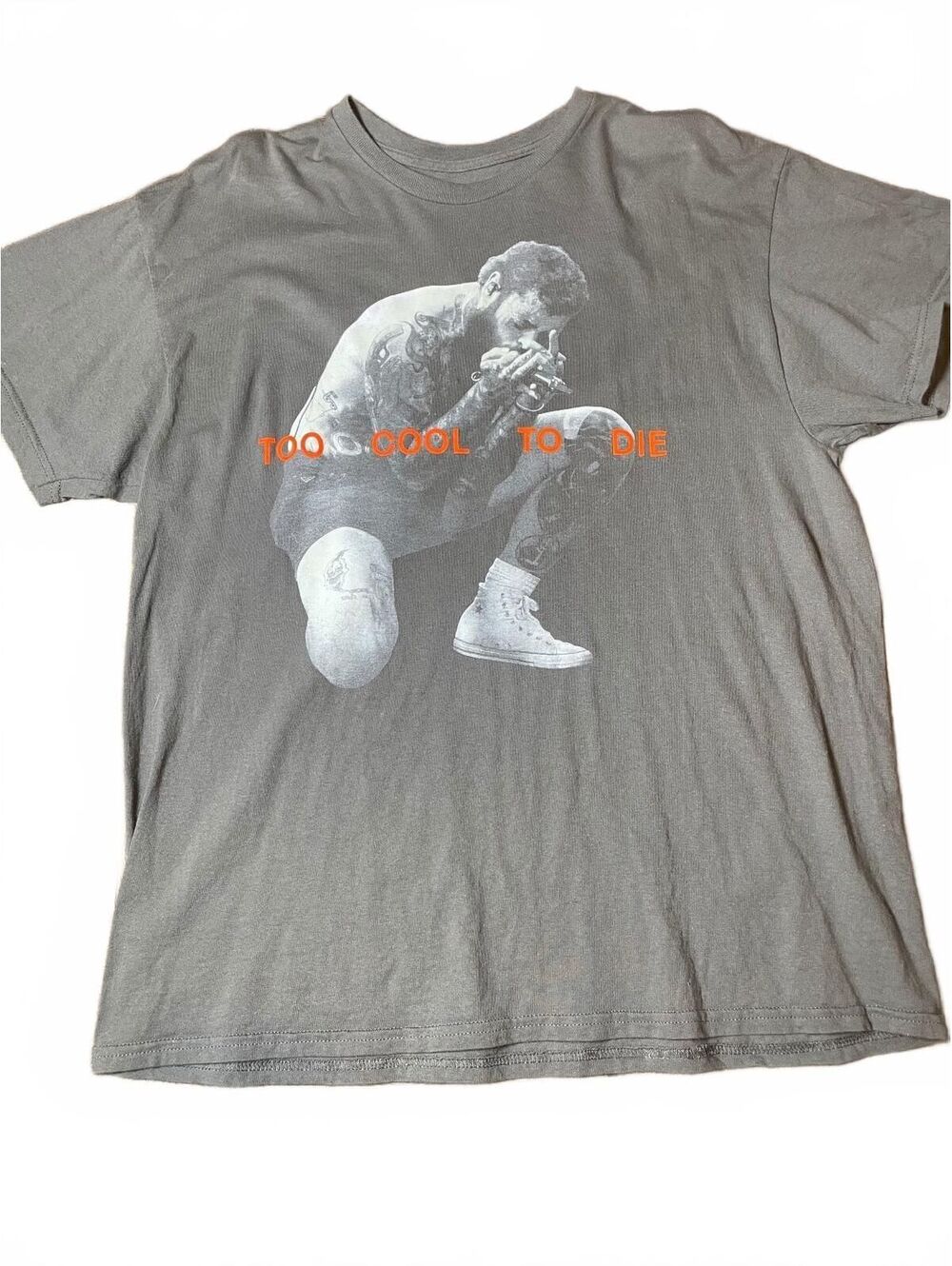 Post Malone Gray Graphic Tee Mens Large “Too Cool To Die”